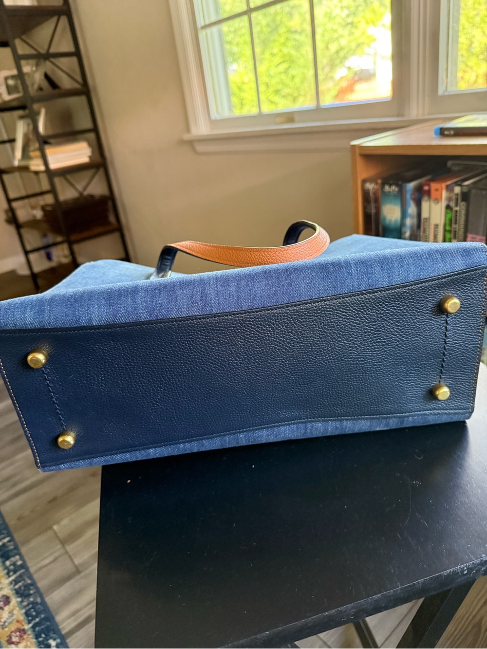 Coach Denim Shoulder Bag in Blue with Tan Straps - Picture 4 of 5